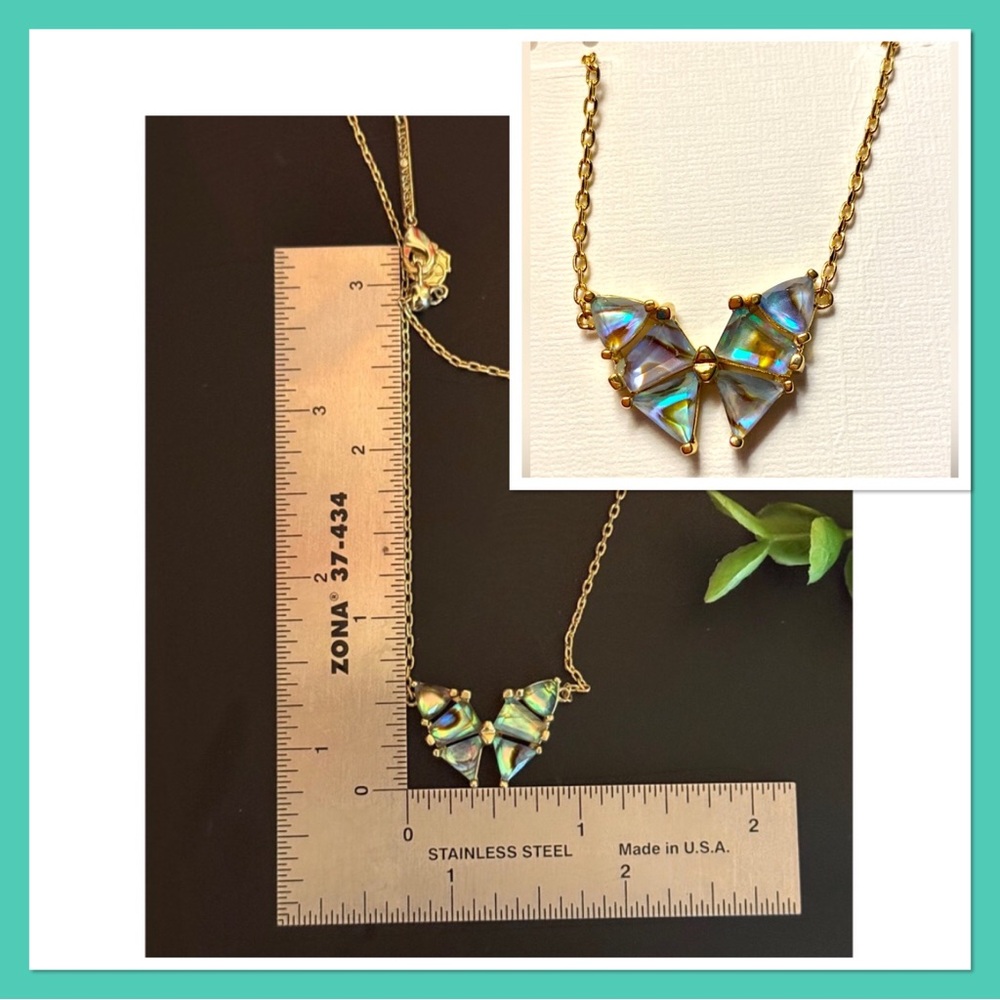 Kendra Scott Gold Necklace Blair Iridescent Abalone Butterfly Necklace - Picture 3 of 5